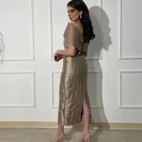 Abiti da ballo lunghi con scollo a V in organza maniche corte Arabia Saudita Abbigliamento da donna per feste serali Occasioni f